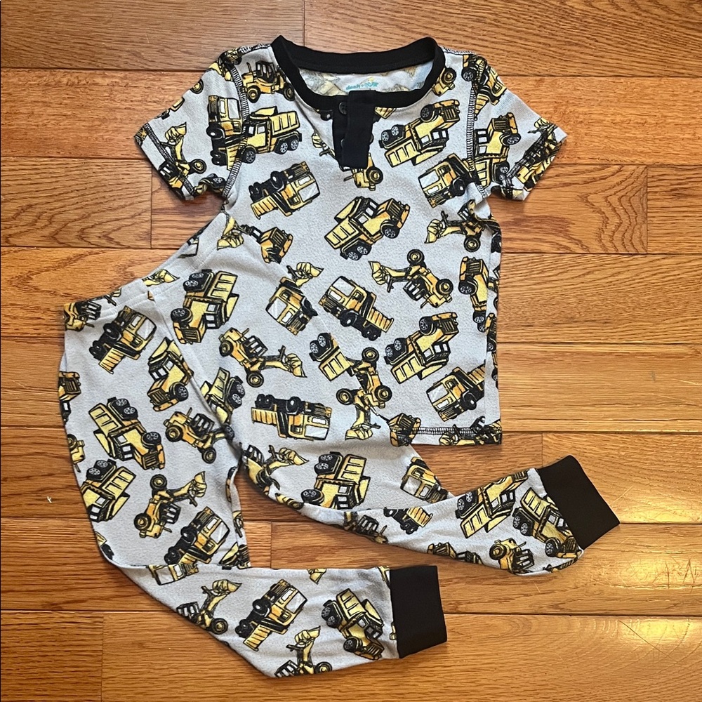 Construction Theme Kids Pajama Set - Yellow and Black